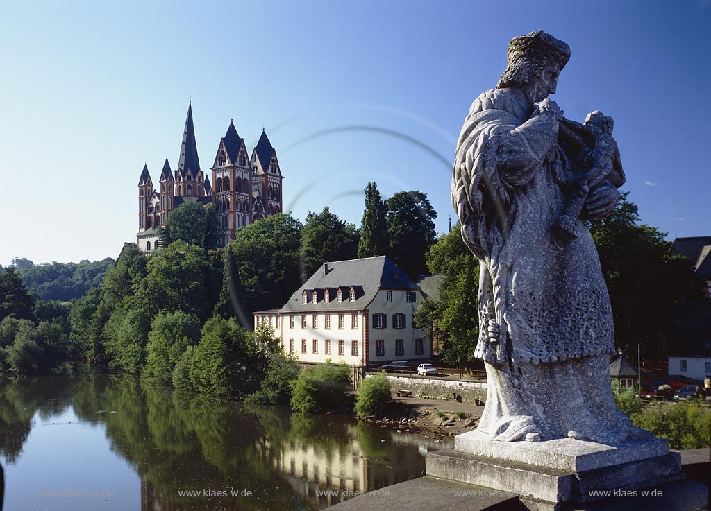 Limburg an der Lahn, Blick auf Dom von Lahnbrcke, Lahnbruecke, Limburg-Weilburg, Hessen, Westerwald