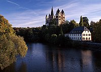 Limburg an der Lahn, Blick auf Dom von Lahnbrcke, Lahnbruecke, Limburg-Weilburg, Hessen, Westerwald