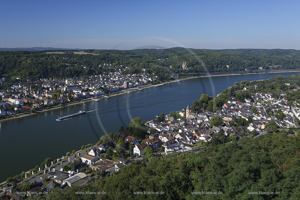 Erpel, Blick auf Erpel mit Rhein auf Remagen; Erpel, view to Erpel the river Rhine to Remagen.
