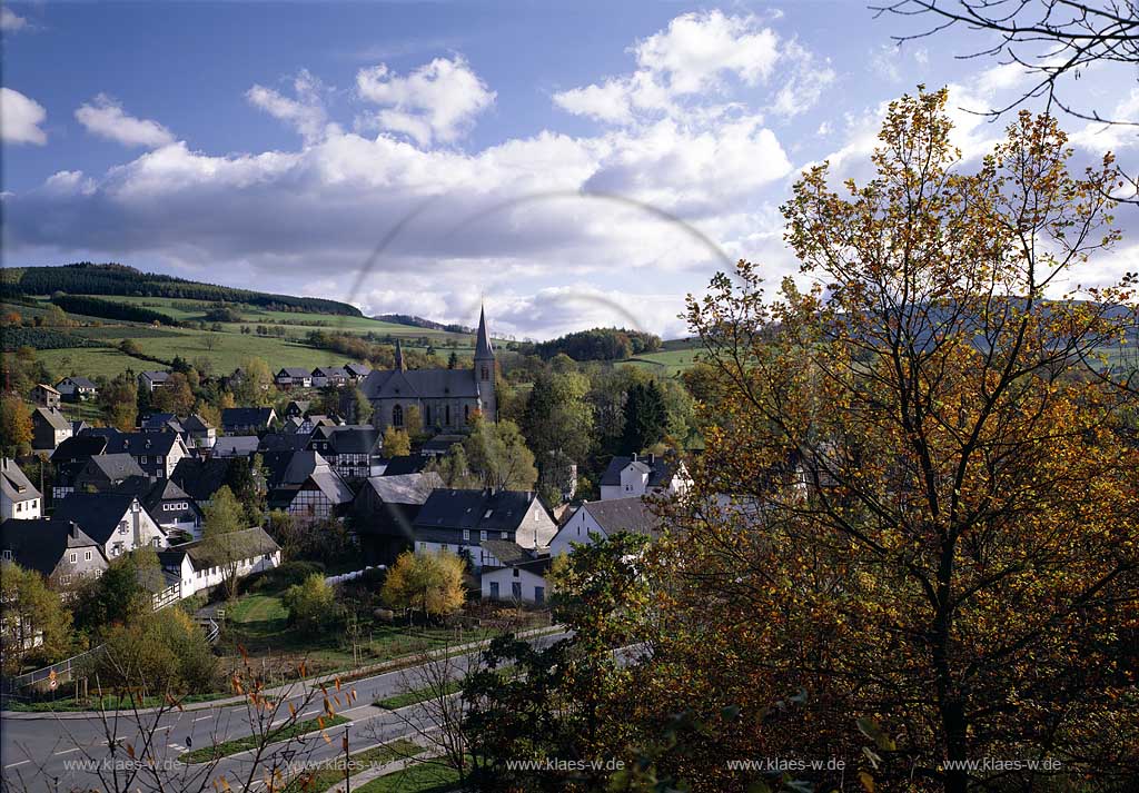 Olsberg, Assinghausen, Hochsauerlandkreis, Blick auf Ort im Herbst, Sauerland