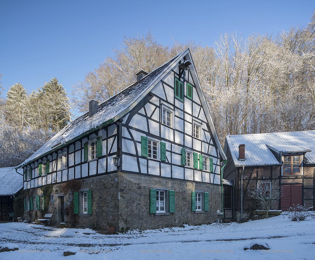 Burscheid, Lambertsmuehle im Schnee, Burscheid, mill Lambertsmuehle in winter with snow.