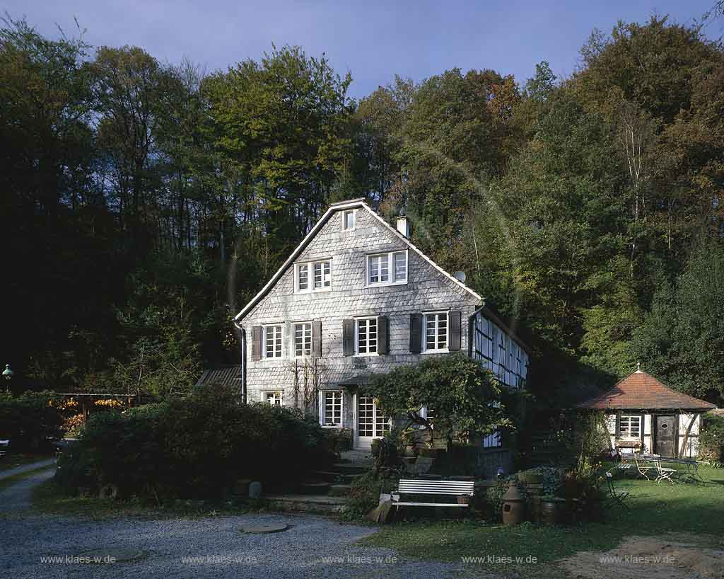 Ittertal, Haan, Kreis Mettmann, Blick auf Ernenkotten, Schieferkotten, Fachwerkkotten