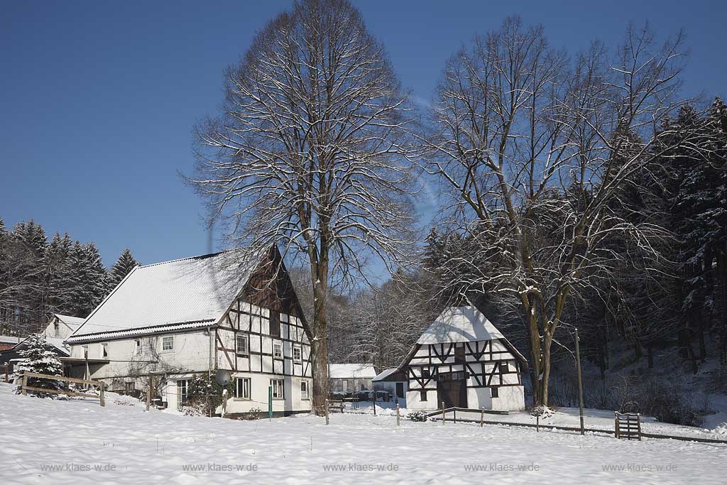 Mareinheide Dahl Fachwerk Bauernhaus Museum Haus Dahl oder Haus Schenk, nach dem frueheren Besitzer, im Winter verschneit; Historical Farm house museum Haus Dahl in Mareienheide snowcovered in Winter