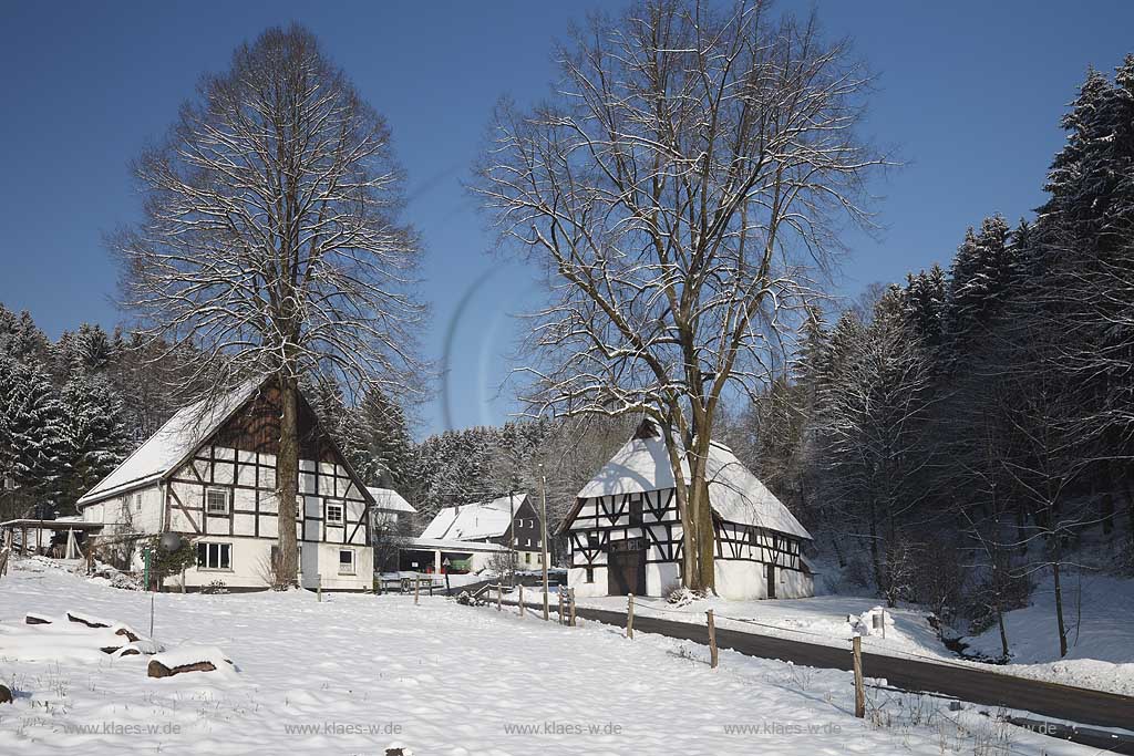 Mareinheide Dahl Fachwerk Bauernhaus Museum Haus Dahl oder Haus Schenk, nach dem frueheren Besitzer, im Winter verschneit; Historical Farm house museum Haus Dahl in Mareienheide snowcovered in Winter