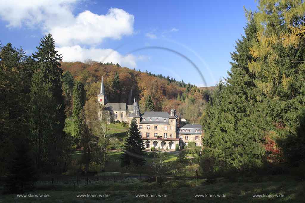 Neye, Neyetalsperre, Wipperfrth, Wipperfuerth, Oberbergischer Kreis, Bergisches Land, Regierungsbezirk Kln, Blick durch Herbstbaeume, Herbstbume auf Talsperre  