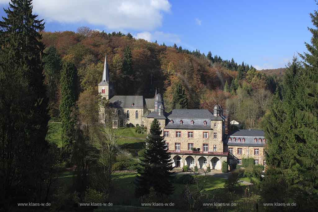 Neye, Neyetalsperre, Wipperfrth, Wipperfuerth, Oberbergischer Kreis, Bergisches Land, Regierungsbezirk Kln, Blick durch Herbstbaeume, Herbstbume auf Talsperre  