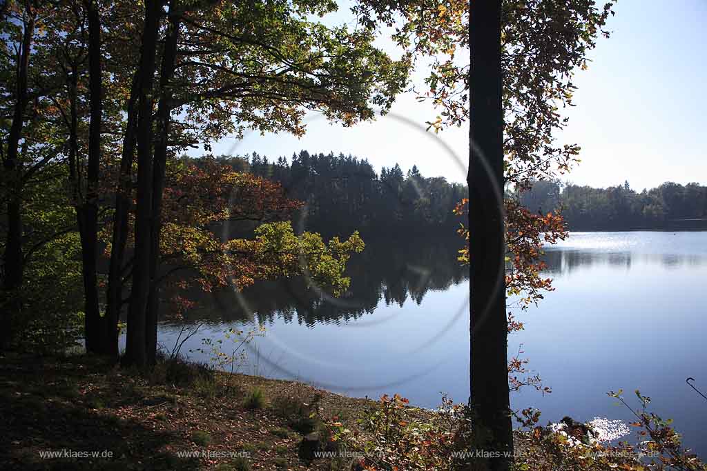 Neye, Neyetalsperre, Wipperfrth, Wipperfuerth, Oberbergischer Kreis, Bergisches Land, Regierungsbezirk Kln, Blick auf Talsperre und Landschaft in Herbststimmung  