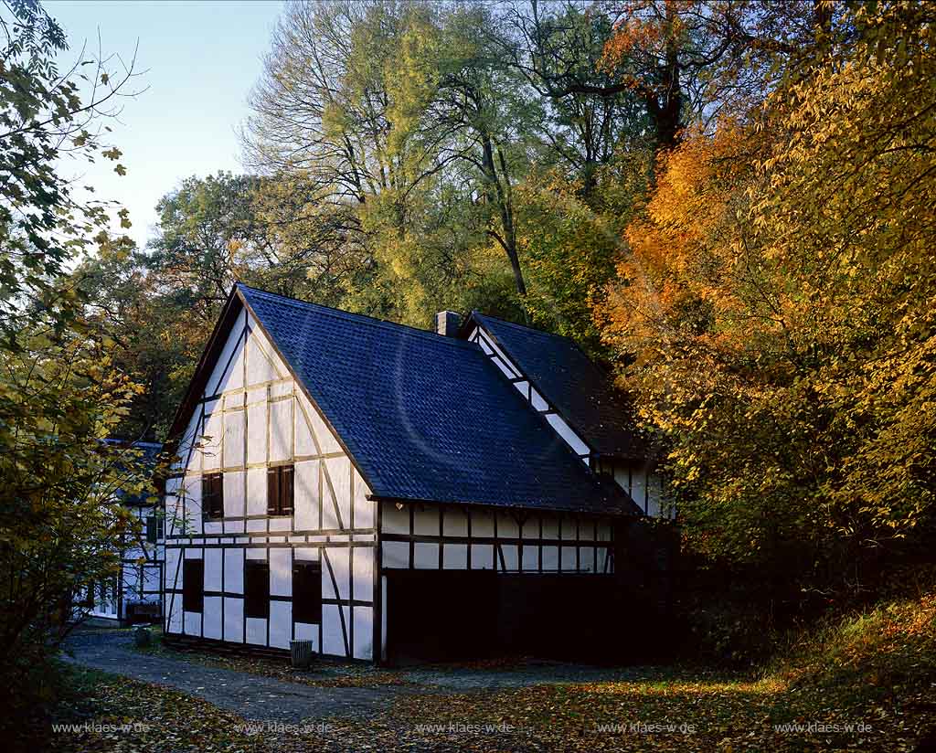 Nmbrecht, Nuembrecht, Oberbergischer Kreis, Bergisches Land, Regierungsbezirk Kln, Blick auf Fachwerkkotten, Fachwerkhaus in Herbstlandschaft  