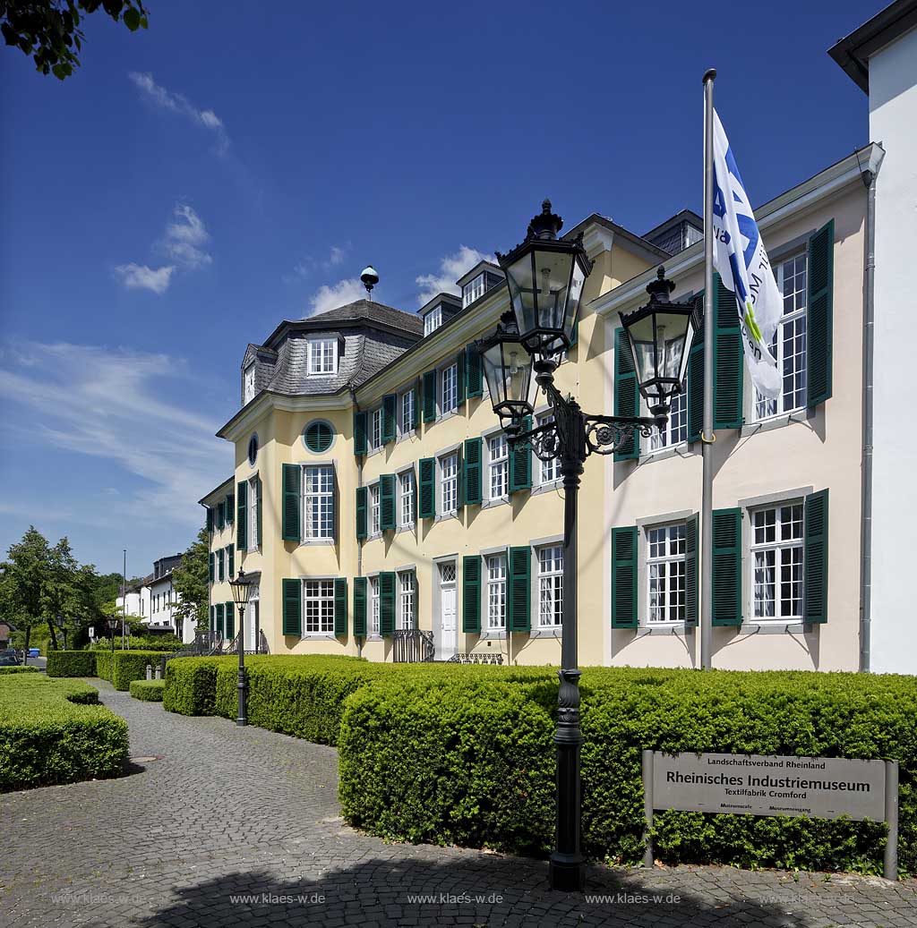 Ratingen, LVR Industriemuseum Ratinger Baumwollspinnerei Cromford des Firmengruenders Johan Gotfried Bruegelmann, Aussenfasade des Herrenhauses Cromford; museum of industry with cotton-spinning mill Cromford by the founder of a company Bruegelmann, facade of the manor house