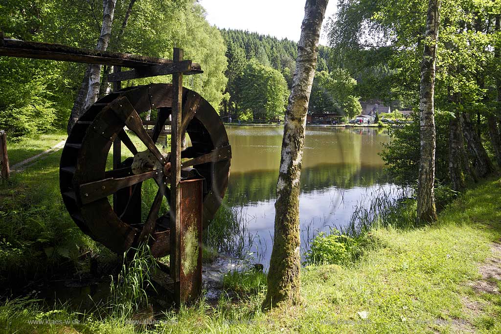 Walbroel Vierbuchermuehle, Fischteich mit Wasser- bzw. Muehlrad zur Dekoration bei Haus Restaurant Vierbuchermhle, Waldbrl-Vierbuchermhle, fish pond with water wheel or mill wheel to decorate, restaurant