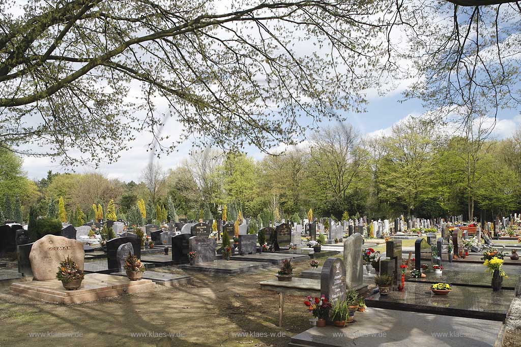 Duesseldorf Derendorf, Nordfriedhof, juedischer Friedhof mit verschiedenen Graebern im Fruehling; North cemetery jewish cemetery with several graves in springtime