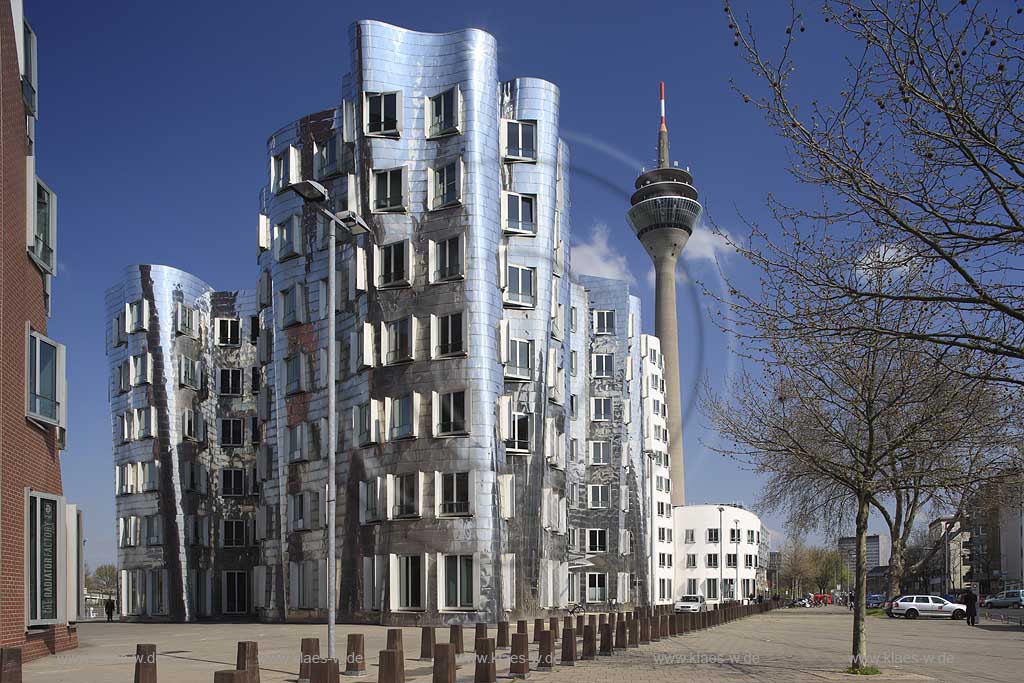 Hafen, Dsseldorf, Duesseldorf, Niederrhein, Bergisches Land, Blick auf Gehry Bauten und Fernsehturm im Medienhafen