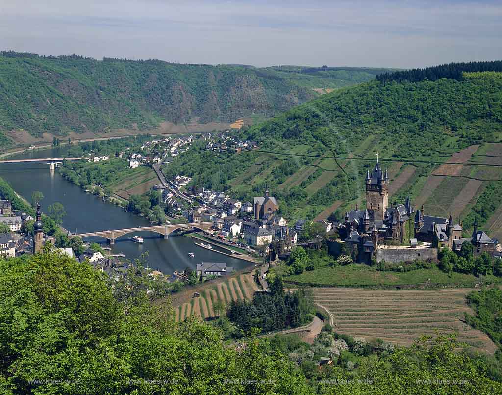 Cochem, Mosel, Landkreis Cochem-Zell, Eifel, Blick auf Reichsburg, Mosel, Ort und Landschaft