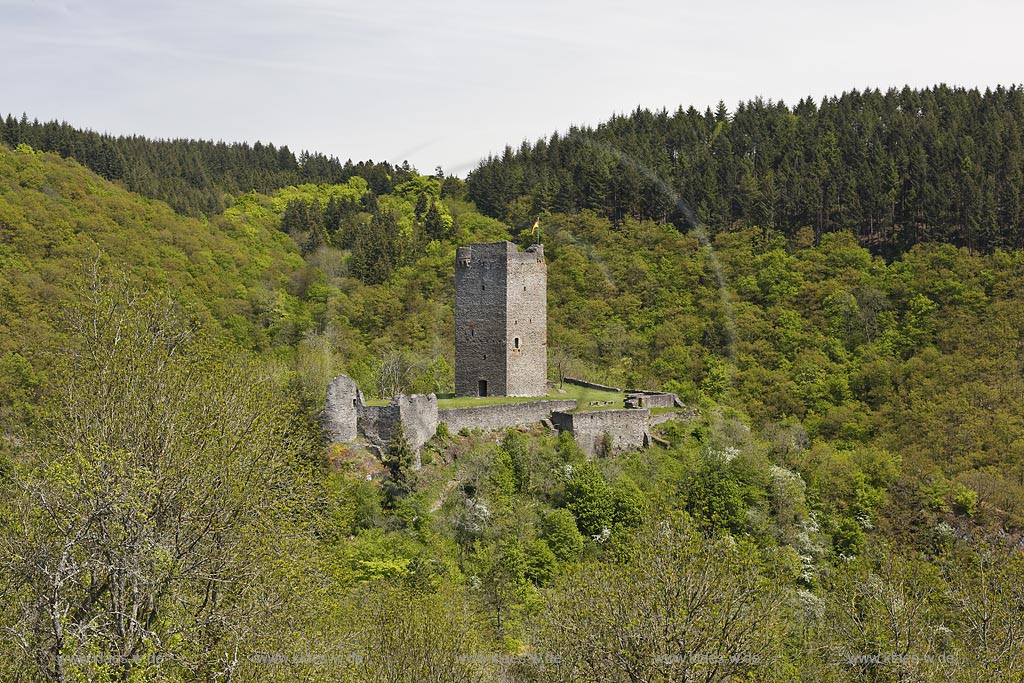 Manderscheid, Blick auf die Ruine Oberburg; Manderscheid view onto castle ruin Oberburg.