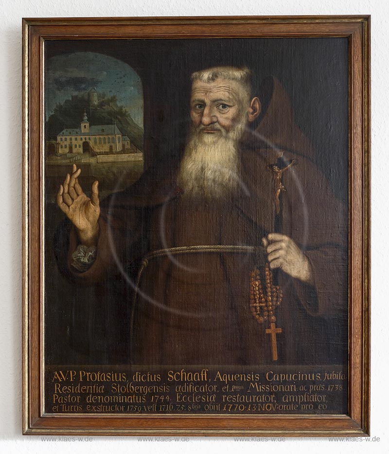 Stolberg, katholische Pfarrkirche St. Lucia, barockes Oelgemaelde: Kapuzinerpater Prostasius Schaaff; Stolberg, catholic parish church St. Lucia, baroque  oil painting: Capuchin Father Prostasius Schaaff.