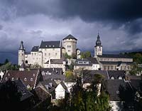 Stolberg, Kreis Aachen, Eifel, Rheinland, Blick auf Stadt mit Burg Stolberg