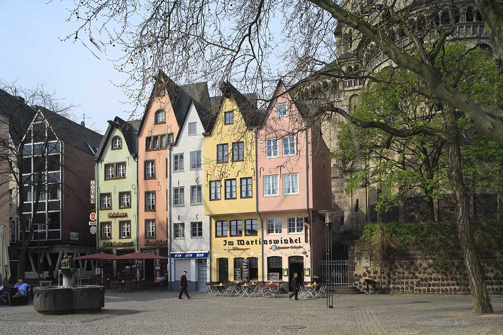 Koeln, Fischmarkt mit  Brunnnen im Frhling; Cologne picturesque Old Town at Fischmarkt in springtime