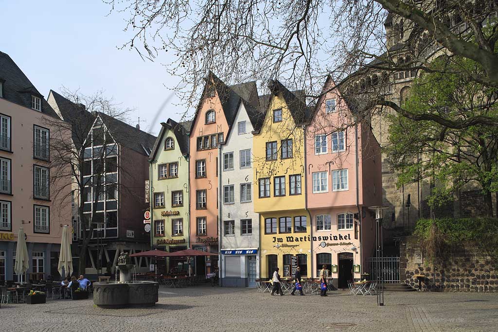 Koeln, Fischmarkt mit  Brunnnen im Frhling; Cologne picturesque Old Town at Fischmarkt in springtime