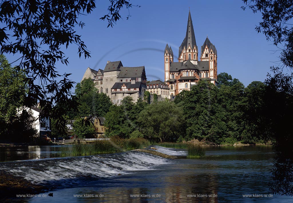 Limburg an der Lahn, Blick auf Dom von Lahnbrcke, Lahnbruecke, Limburg-Weilburg, Hessen, Westerwald