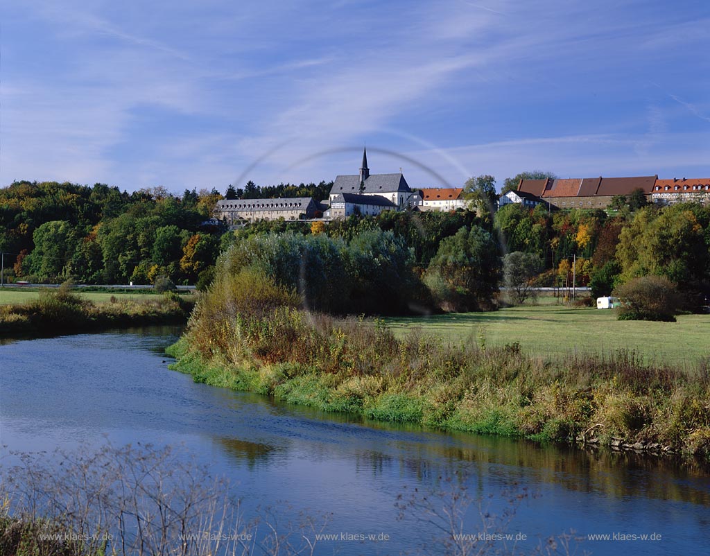 Oberbiel, Solms, Blick ber, ueber Lahn auf Kloster Altenberg, Lahn-Dill-Kreis, Hessen, Westerwald