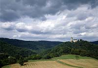 Nassau an der Lahn, Rhein-Lahn-Kreis, Westerwald, Blick zur Burg Nassau und Landschaft