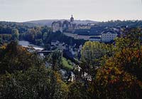 Weilburg, Blick ber, ueber Lahn auf Schloss und Ort, Landkreis Limburg-Weilburg, Hessen, Westerwald