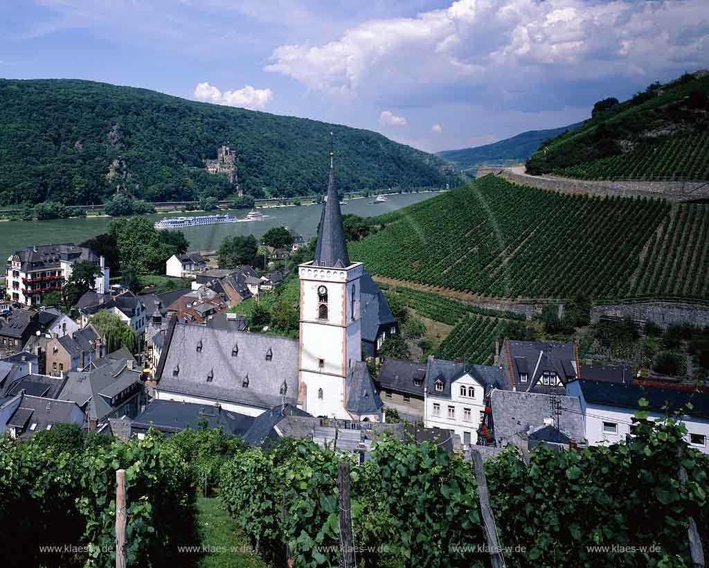 Assmanshausen, Rdesheim, Ruedesheim am Rhein, Rheingau-Taunus-Kreis, Mittelrhein, Blick auf Ort, Rhein und Landschaft