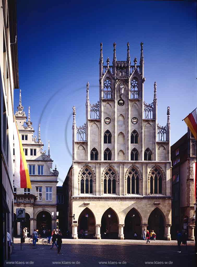 Mnster, Muenster, Mnsterland, Muensterland, Blick auf Rathausfassade, Rathaus