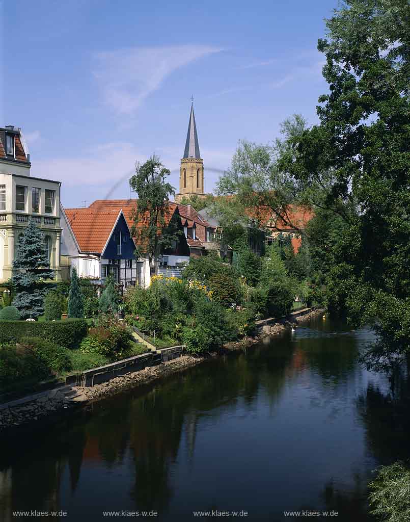 Tecklenburg, Kreis Steinfurt, Mnster, Muenster, Mnsterland, Muensterland, Blick auf Ems, Kirche und Ortsteil