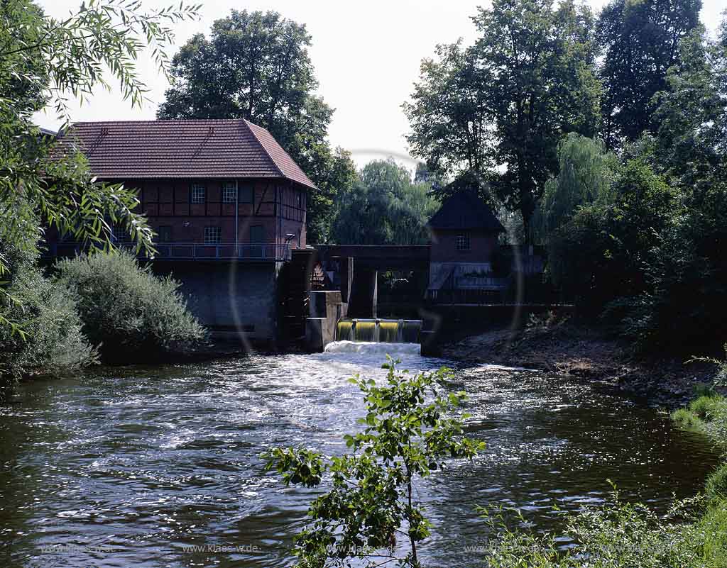 Telgte, Kreis Warendorf, Mnster, Muenster, Mnsterland, Muensterland, Blick auf Haus Langen, Wassermhle, Wassermuehle, Wehr