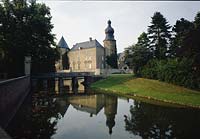 Gemen, Borken, Münster, Muenster, Münsterland, Muensterland, Blick auf Wasserschloss, Schloss, Wasserburg, Burg, Jugendburg Gemen