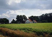 Mettingen, Kreis Steinfurt, Münster, Muenster, Münsterland, Muensterland, Blick auf Fachwerkhof und Landschaft