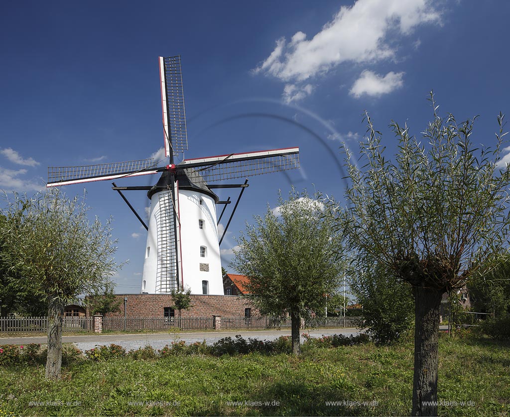 Kaarst-Buettgen, Braunsmuehle, vollstaendig restaurierte Windmuehle hollaendischer Bauart; Kaarst-Buettgen, completely restored windmill in durch building technique.