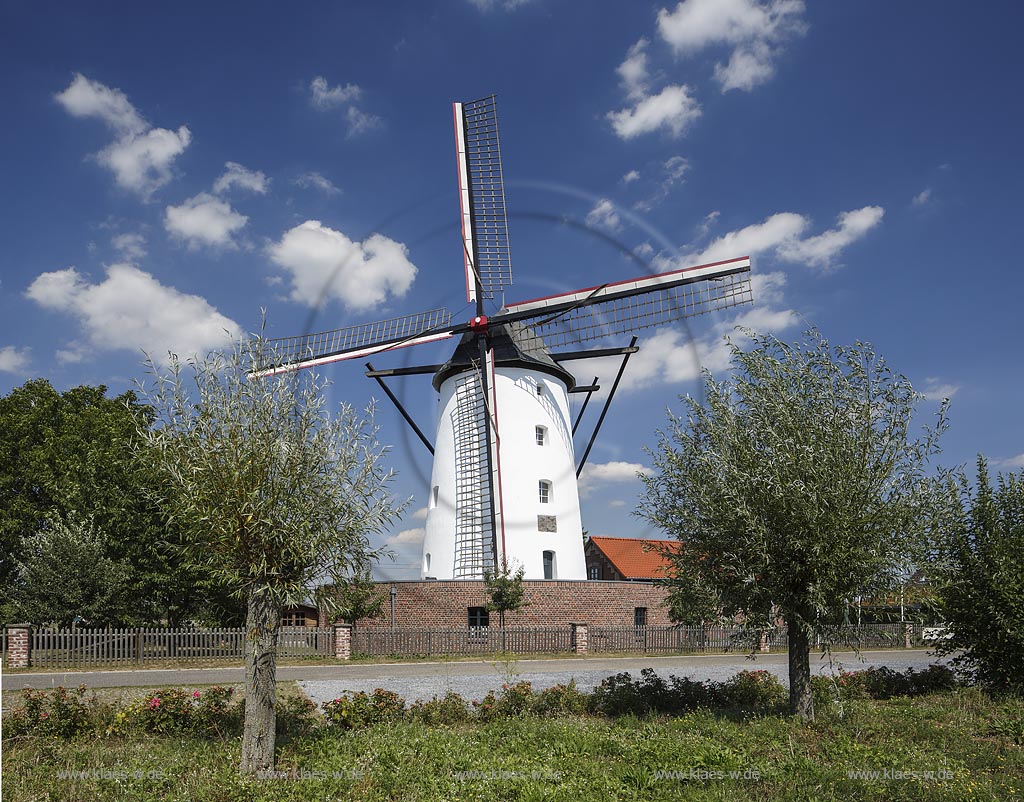 Kaarst-Buettgen, Braunsmuehle, vollstaendig restaurierte Windmuehle hollaendischer Bauart; Kaarst-Buettgen, completely restored windmill in durch building technique.