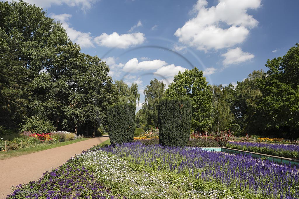 Moenchengladbach, Bunter Garten, botaniscer Garten im Stadtzentrum, bluehende Beete; Moenchengladbach, botanical garden in town center with blooming bed.