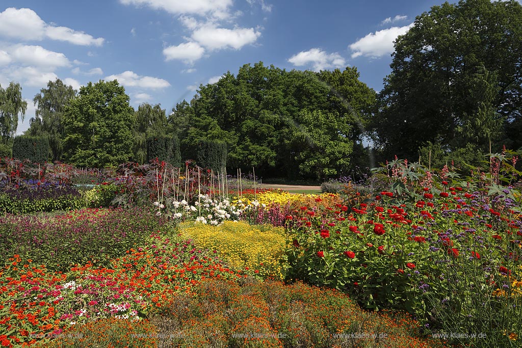 Moenchengladbach, Bunter Garten, botaniscer Garten im Stadtzentrum, bluehende Beete; Moenchengladbach, botanical garden in town center with blooming bed.