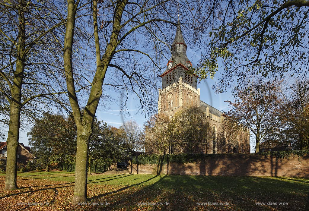 Kranenburg, Pfarrkirche St. Peter und Paul in Herbstsonne; Kranenburg, parish church St. Peter and Paul in autumn sun.