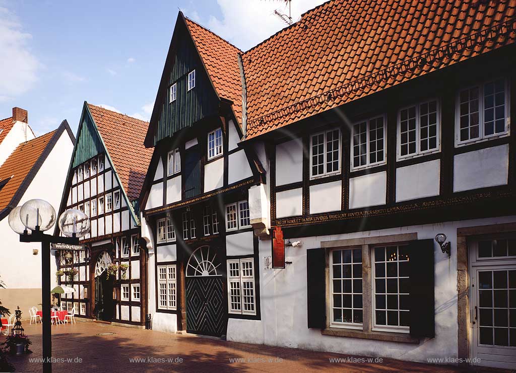 Blick auf Fachwerkhaeuser, Fachwerkhuser in der Marienstrasse in Osnabrueck, Osnabrck in Niedersachsen