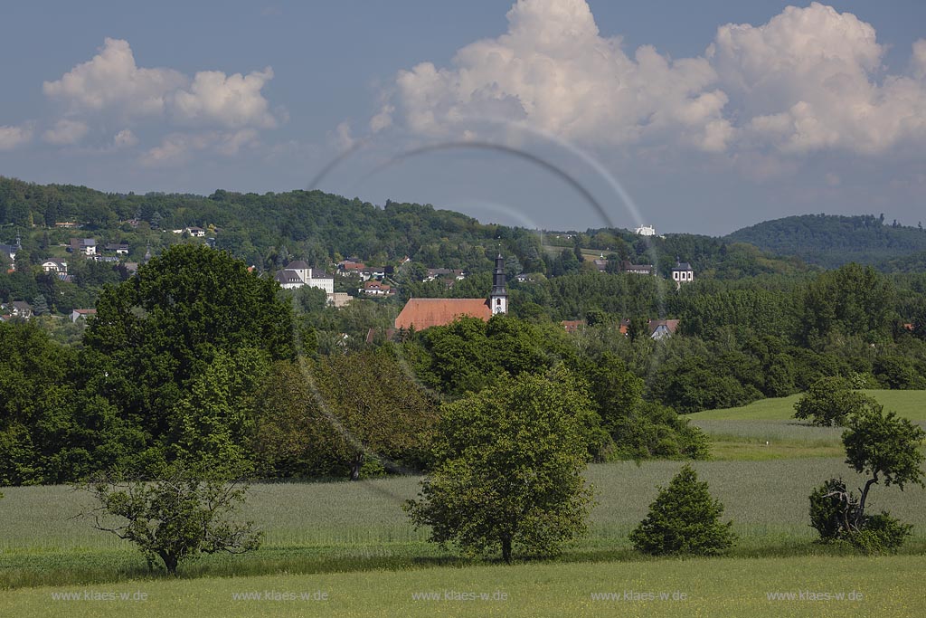 Blieskastel, Blick ueber die Christuskirche in Mimbach nach Blieskastel; Blieskastel, view over the church Christuskirche in Mimbach to Blieskastel.