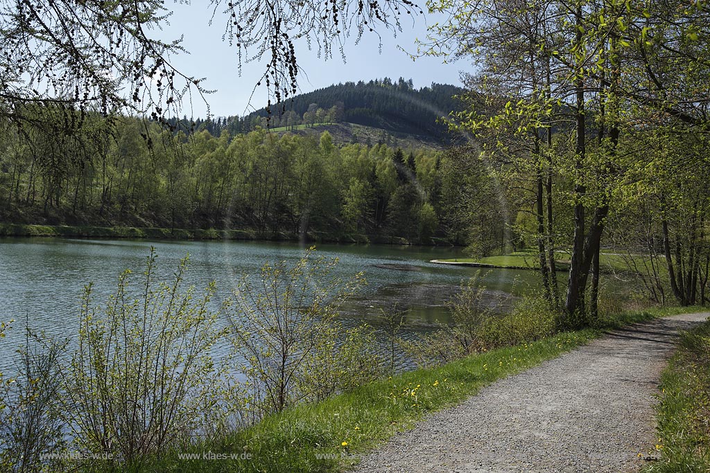 Eslohe, Esmecke-Stausee (auch Stauanlage Wenholthausen oder Einbergsee) in Fruehlingslandschaft; Eslohe, barrier lake Esmecke-Stausee in spring. 