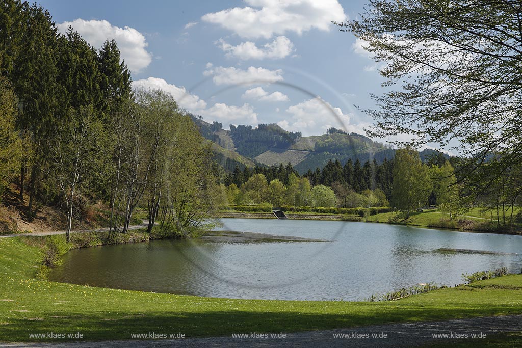 Eslohe, Esmecke-Stausee (auch Stauanlage Wenholthausen oder Einbergsee) in Fruehlingslandschaft; Eslohe, barrier lake Esmecke-Stausee in spring. 