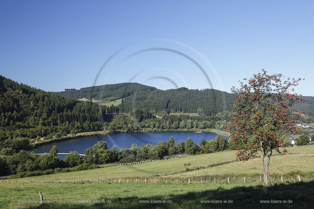 Niedersfeld, Blick auf den Stausee; Niedersfeld, view to the barrier lake.