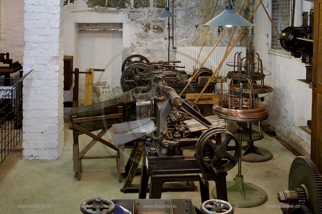 Iserlohn, Maerkischer Kreis, Mrkischer Kreis, Iserlohnerheide, Historische Fabrikanlage, Maste Barendorf, Nadelmuseum, Blick auf Historische Maschinen, Sauerland