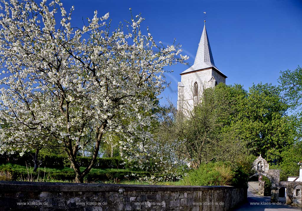 Marsberg, Obermarsberg, Blick auf Stiftskirche mit Benediktusbogen, Hochsauerlandkreis, Sauerland