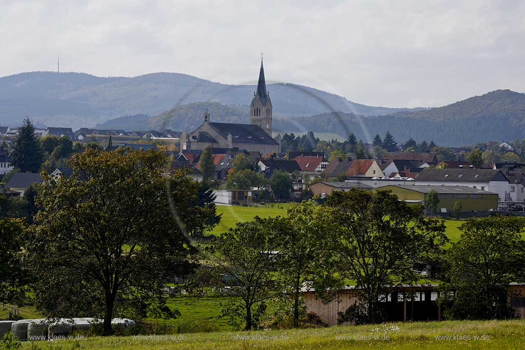 Medebach, Blick zur Stadt und auf Pfarrkirche St. Peter und Paul, Sauerland