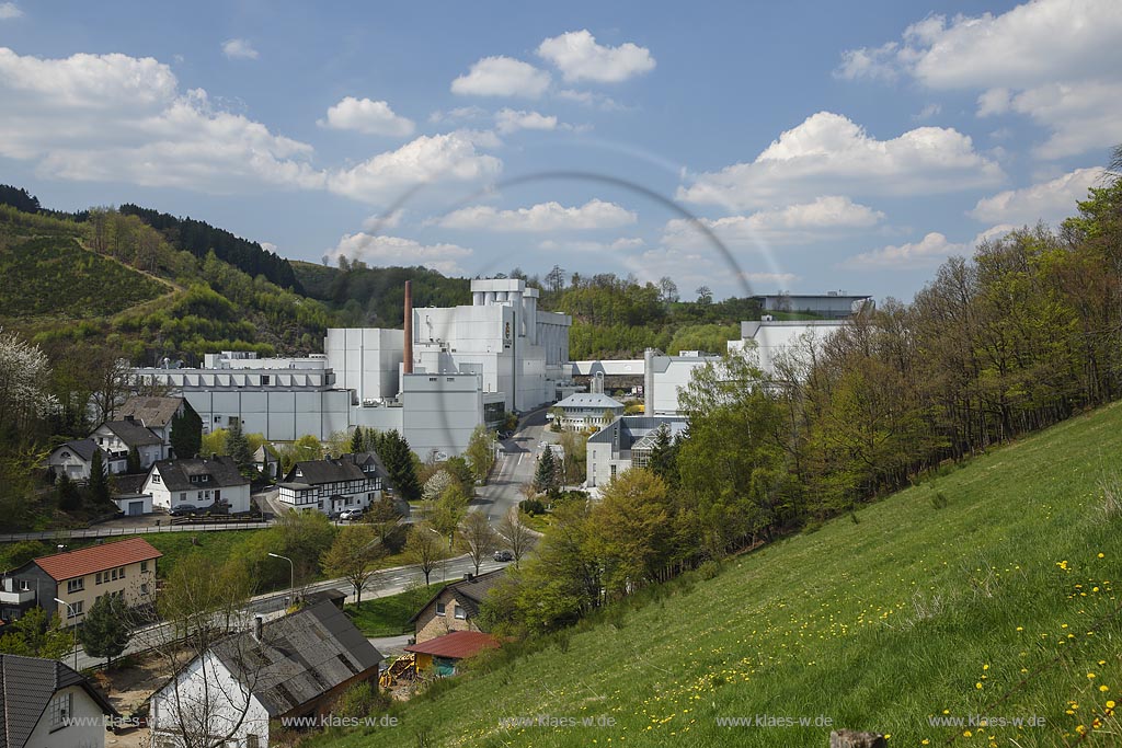 Meschede Grevenstein, Brauerei Veltins in Fruehlingslandschaft; Meschede Grevenstein, brewery Veltins in springtime landscape.