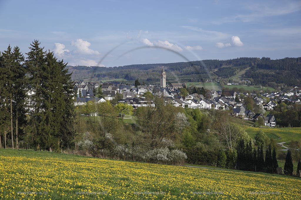 Schmallenberg, Blick auf die Stadt im Fruehling; Schmallenberg, view to the town in spring.