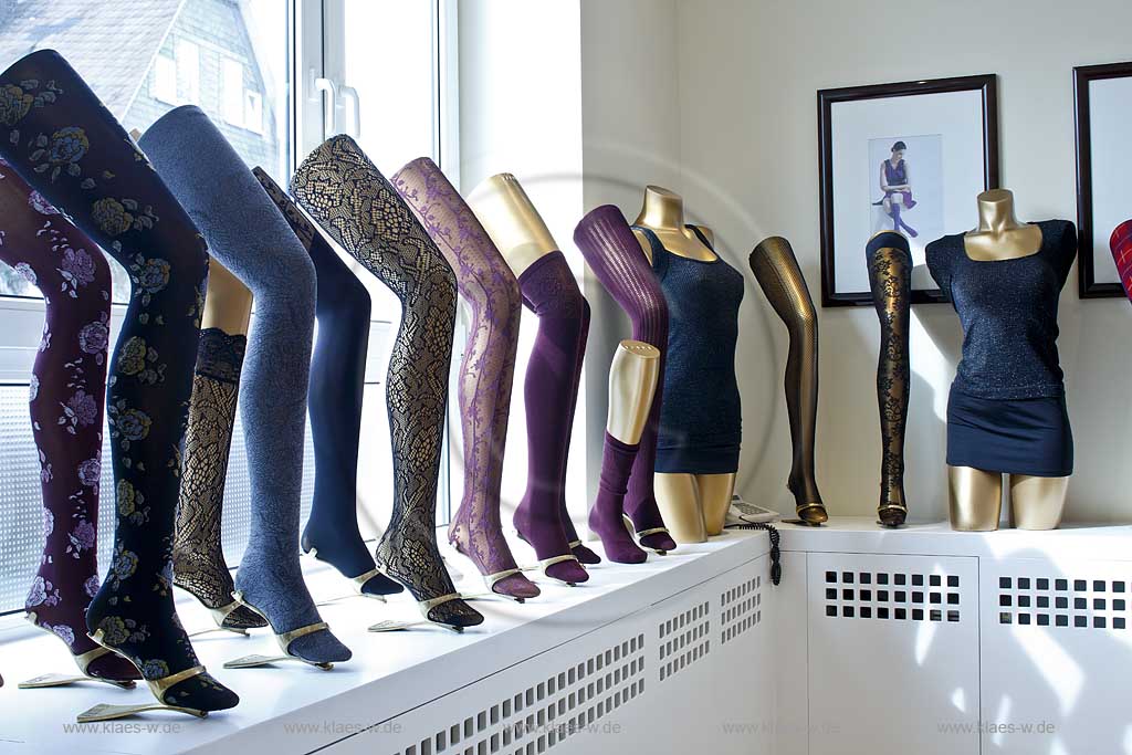 Schmallenberg Schauraum der Falke Strumpffabrik Damenstrumpf Struempfen; Showroom of Falke hosiery mill with ladies famale socks