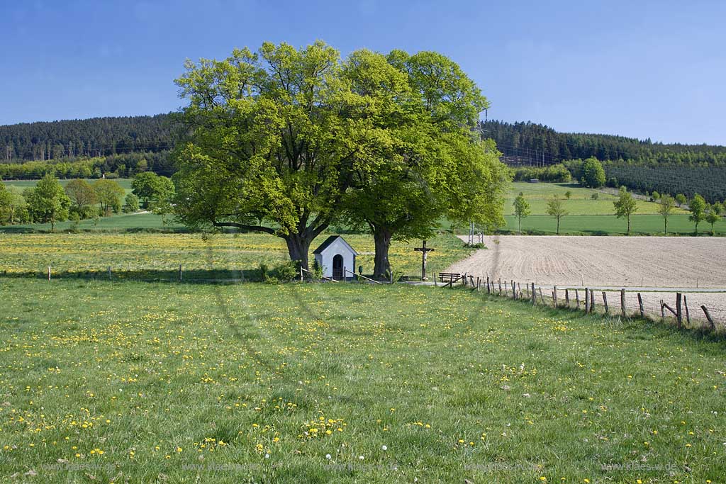 Schmallenberg, Ahberg, Hochsauerlandkreis, Blick auf Kapelle und Landschaft, Sauerland