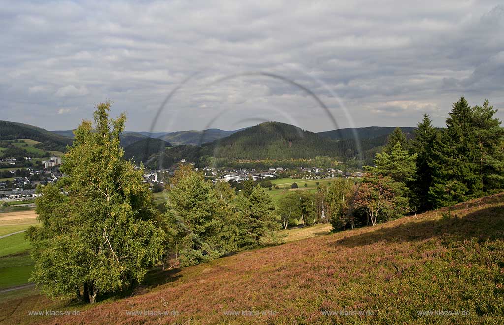 Willingen, Kreis Olpe, Blick auf Landschaft und Ort vom Ettelsberg mit Hochheide, Sauerland